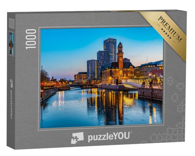 Puzzle 1000 Teile „Sonnenuntergang mit Blick auf die Skyline von Malmö, Schweden“