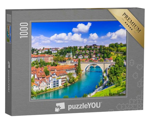 Puzzle 1000 Teile „Blick auf die Berner Altstadt und Nydeggbrücke über die Aare, Schweiz“