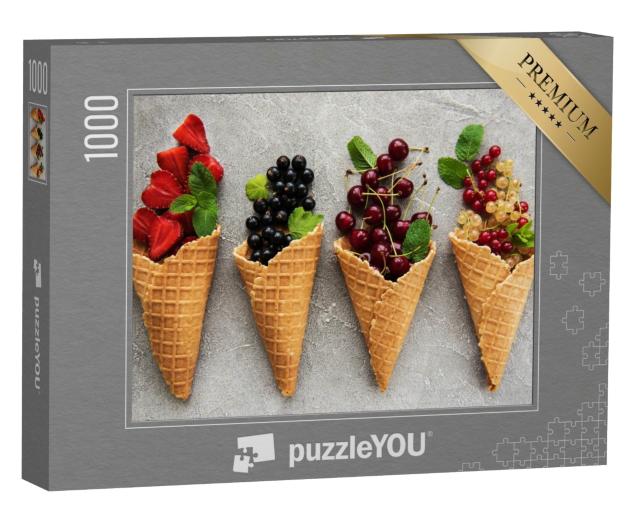 Puzzle 1000 Teile „Eistüten mit Beeren auf einem steinernen Hintergrund“