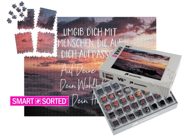 SMART SORTED® | Puzzle 1000 Teile „Umgib Dich mit Menschen, die auf Dich aufpassen. Auf Deine Seele, Dein Wohlbefinden, Dein Herz.“