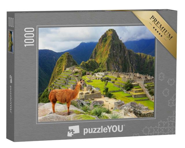 Puzzle 1000 Teile „Lama am Machu Picchu, Peru“