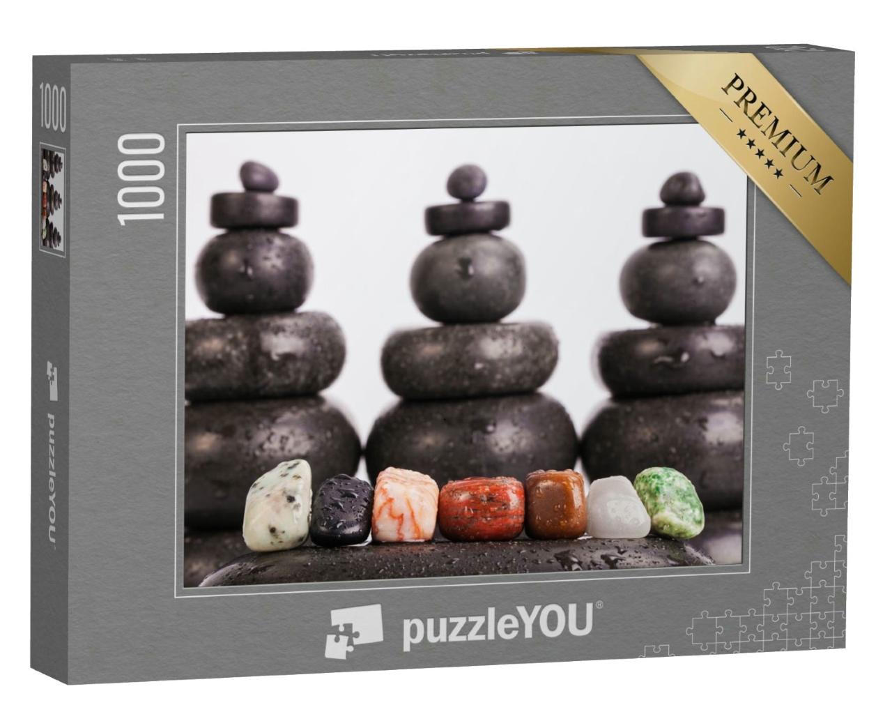 Puzzle 1000 Teile „Reihe von sieben chakrafarbenen Kristallen“