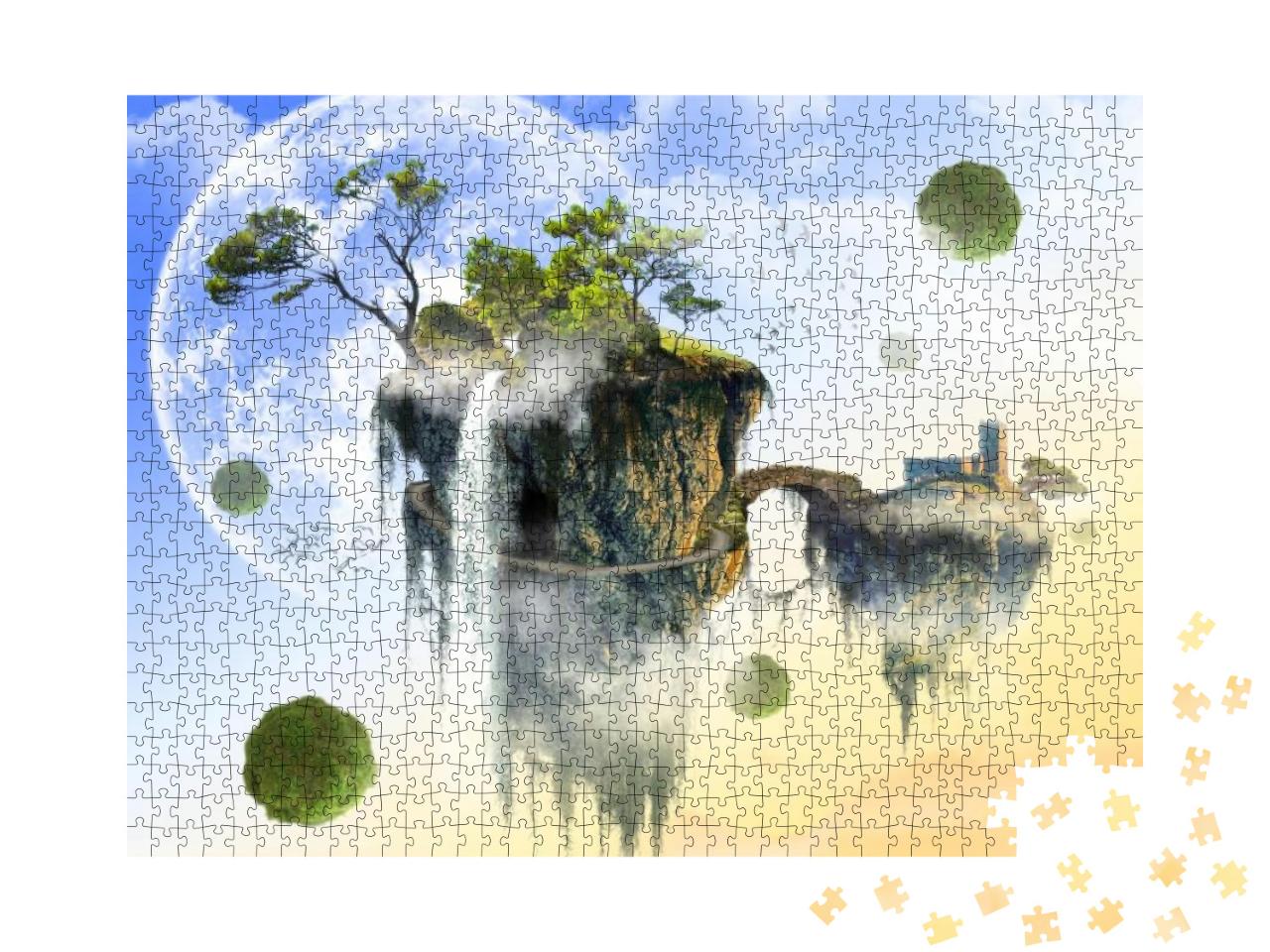 Puzzle 1000 Teile „Schwerelos: Schwebende Insel in einer fernen Galaxie“