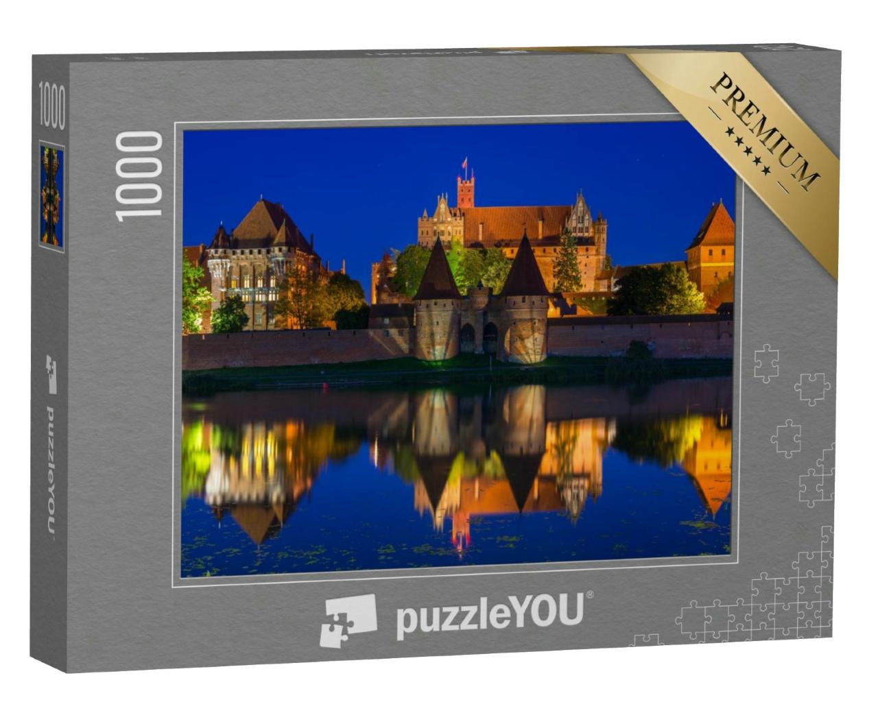 Puzzle 1000 Teile „Schloss Malbork über dem Fluss Nogat bei Nacht, Polen“