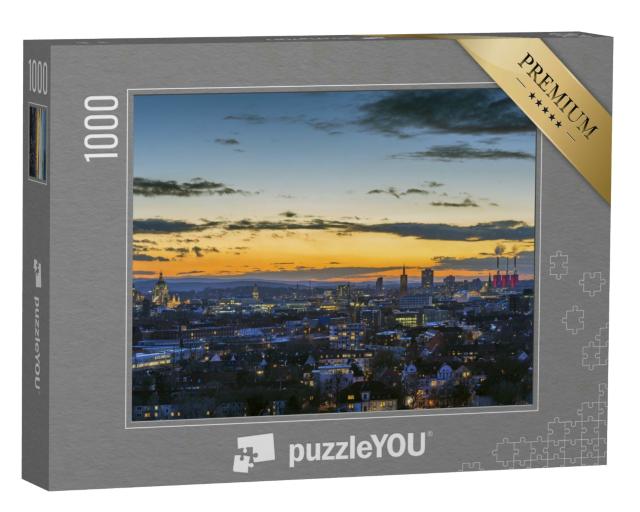 Puzzle 1000 Teile „Luftbildaufnahme von Hannover am Abend“