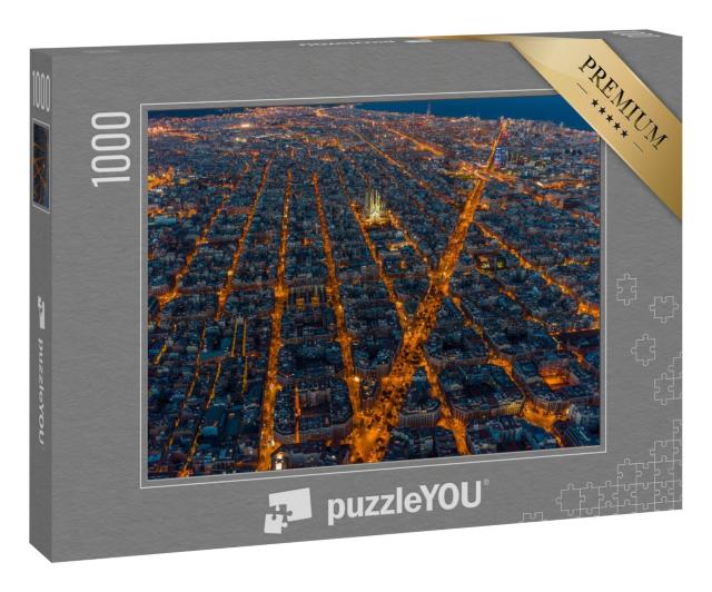 Puzzle 1000 Teile „Blick über das abendlich beleuchtete Barcelona“