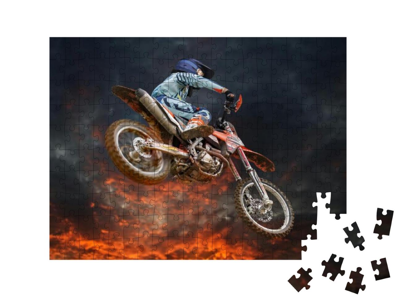 Puzzle 200 Teile „Motocross-Stunt unter glühendem Abendhimmel“