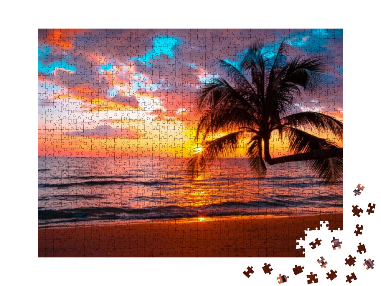Puzzle 1000 Teile „Atemberaubender Sonnenuntergang am tropischen Meer“