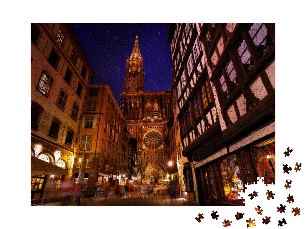 Puzzle 1000 Teile „Nachtansicht von Straßburg mit der Kathedrale Notre Dame“