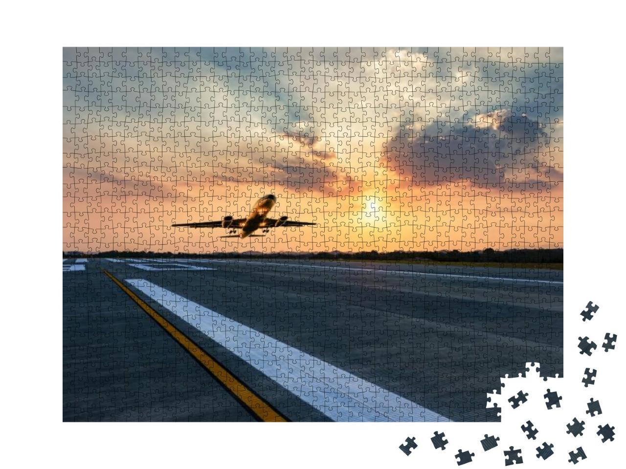 Puzzle 1000 Teile „Start eines Passagierflugzeugs im Abendhimmel“