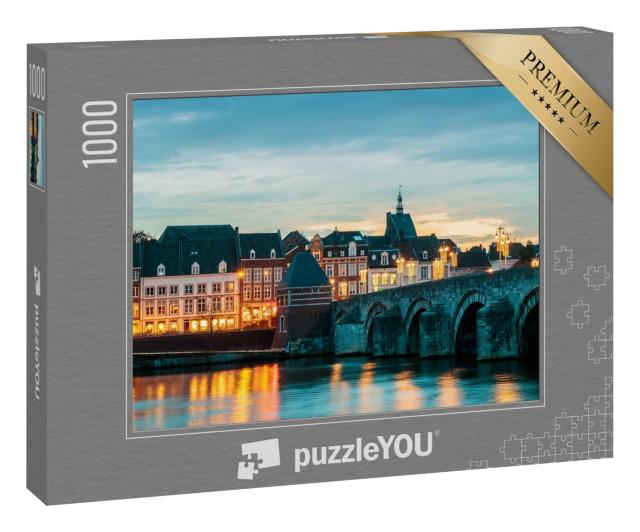 Puzzle 1000 Teile „Blick auf die berühmte holländische Sint Servaas Brücke von Maastricht“