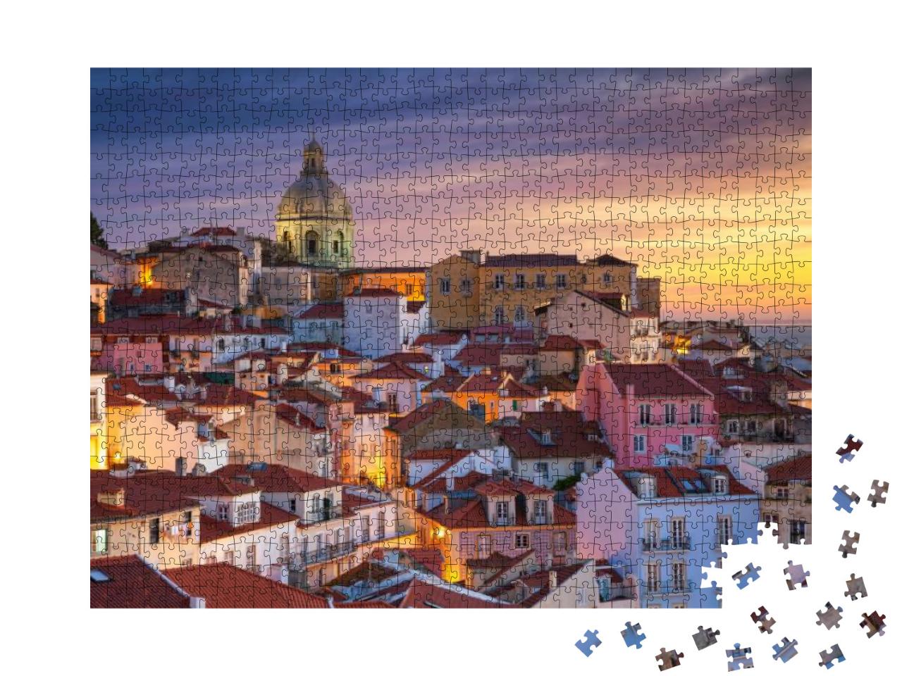 Puzzle 1000 Teile „Sonnenaufgang über Lissabon, Hauptstadt von Portugal“