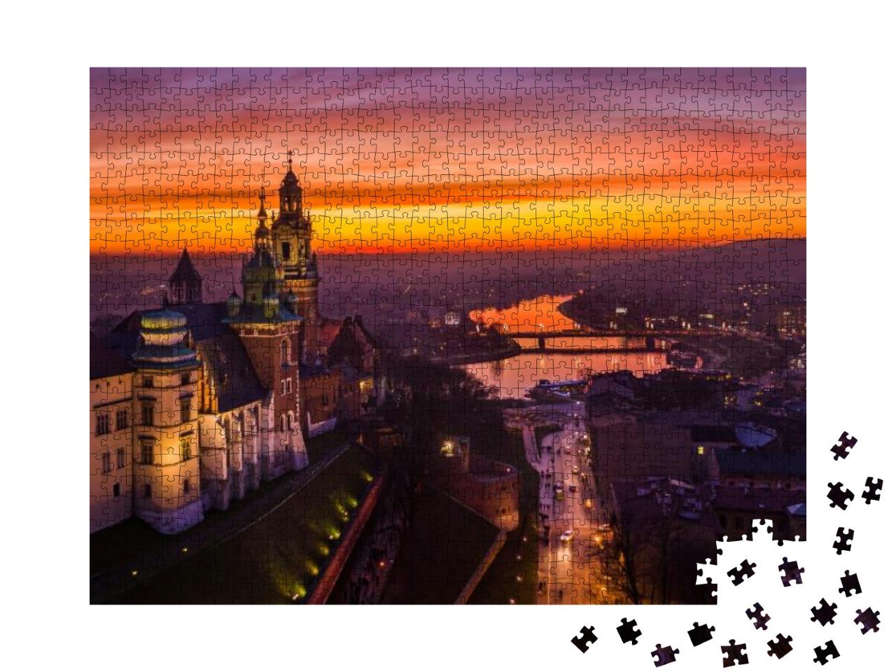 Puzzle 1000 Teile „Sonnenuntergang über dem Schloss Wawel, Krakau, Polen“