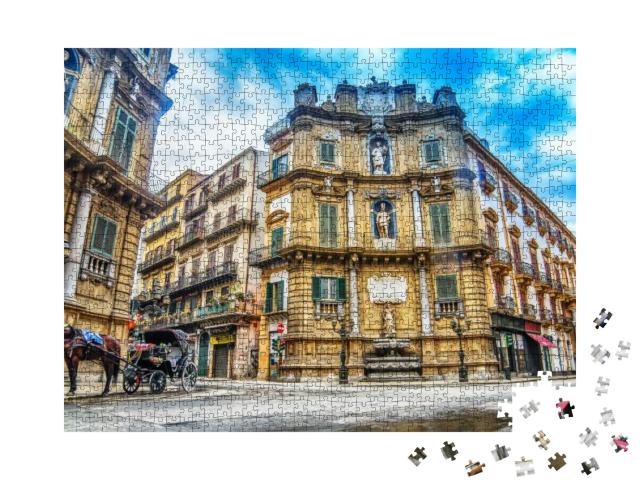 Puzzle 1000 Teile „Quattro Canti, Piazza Vigliena als barocker Platz in Palermo, Sizilien“
