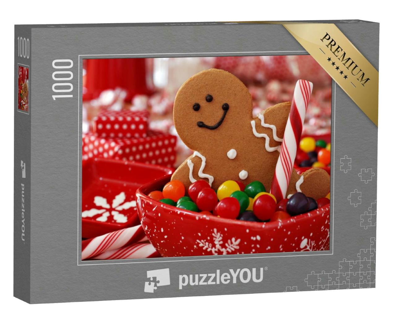 Puzzle 1000 Teile „Süße Weihnachtszeit: Lebkuchenmann und Zuckerwerk“