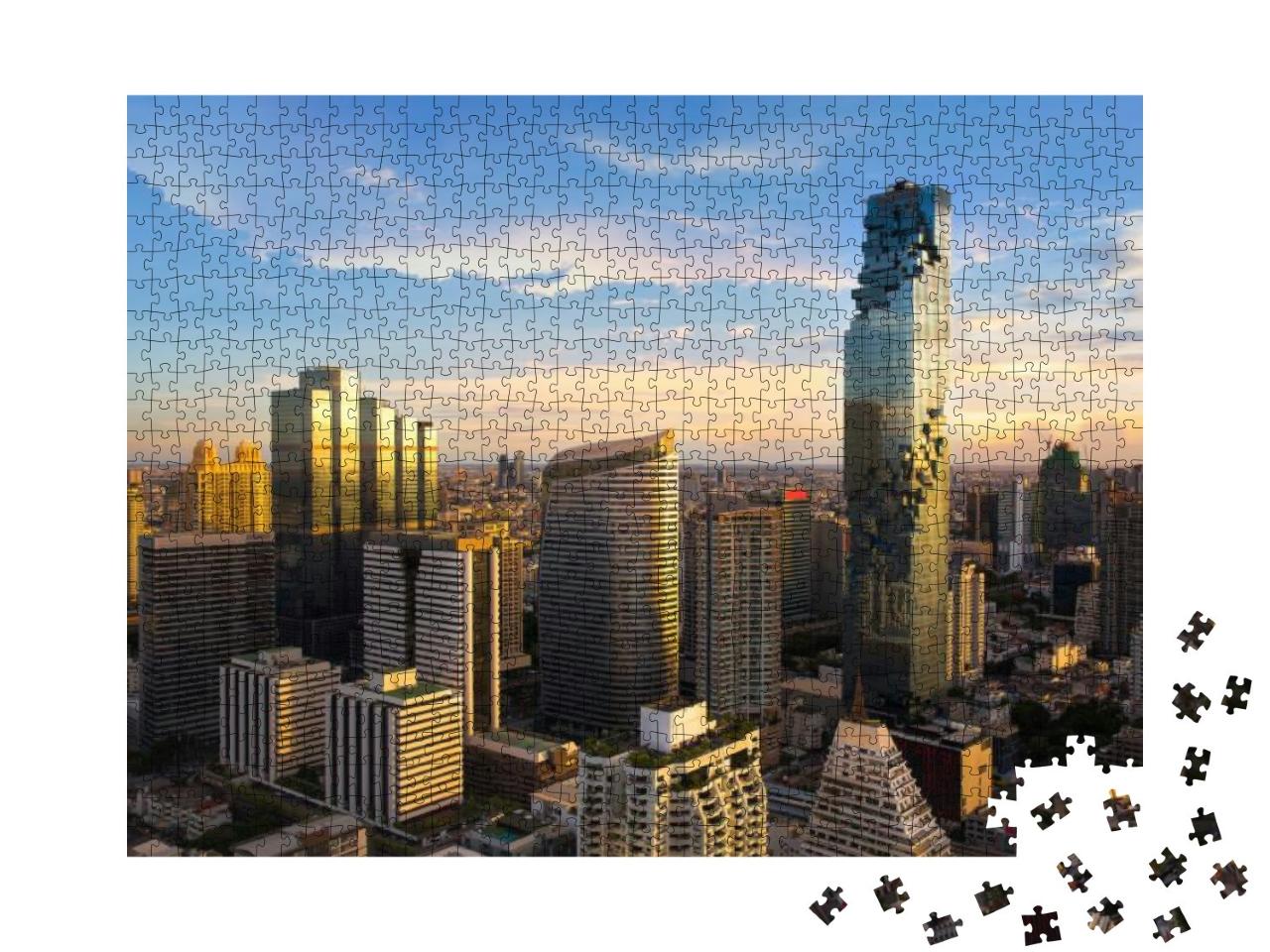Puzzle 1000 Teile „Bangkok Cityscape: Geschäftsviertel in der Abenddämmerung“