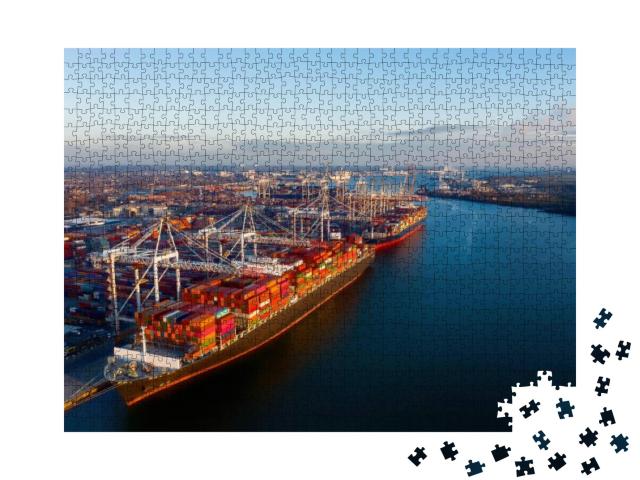 Puzzle 1000 Teile „Enorme Containerschiffe im Hafen von Southampton“