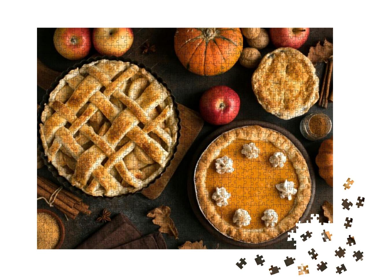 Puzzle 1000 Teile „Thanksgiving Kürbis und Apfel: Kuchen“