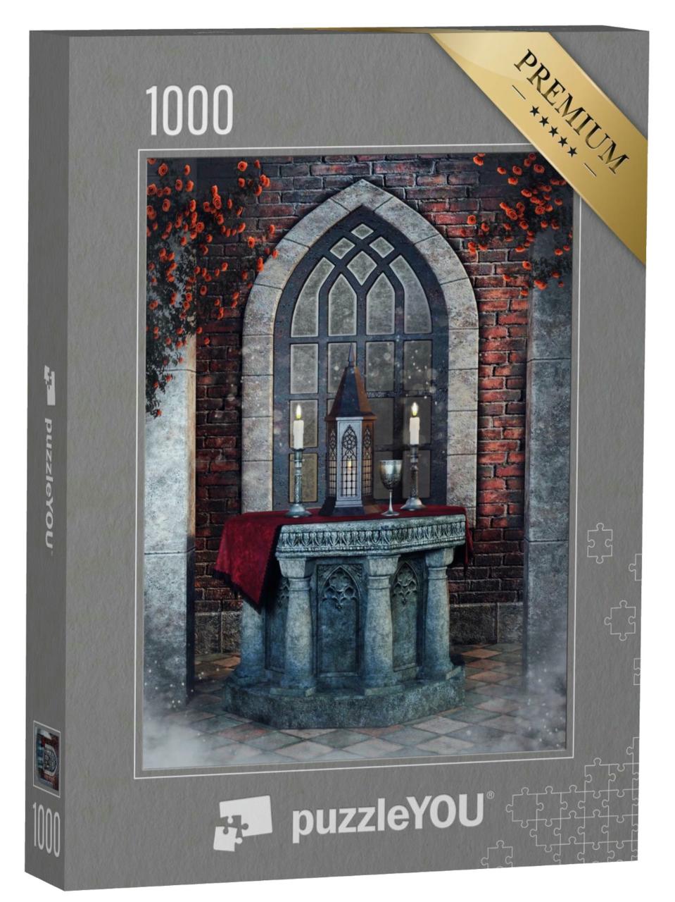 Puzzle 1000 Teile „Gothic-Steinaltar mit Kerzen und Kelch“