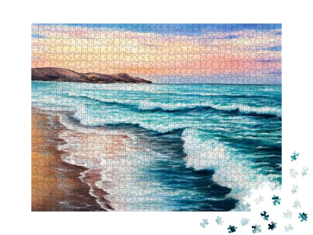 Puzzle 1000 Teile „Ölgemälde: Ruhige Wellen am Ufer des Meeres“