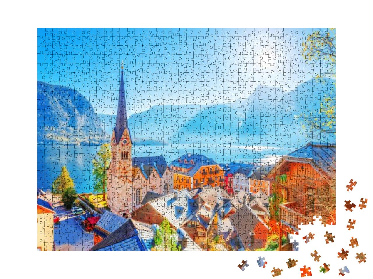 Puzzle 1000 Teile „Historisches Dorf Hallstadt, UNESCO-Weltkulturerbe, Österreich“