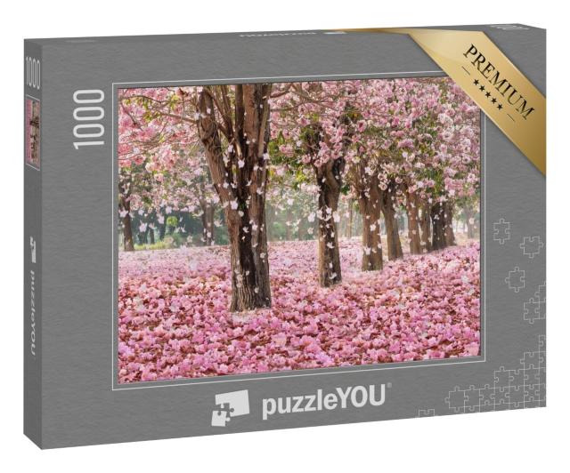 Puzzle 1000 Teile „Rosa Blüten formen einen romantischen Tunnel“