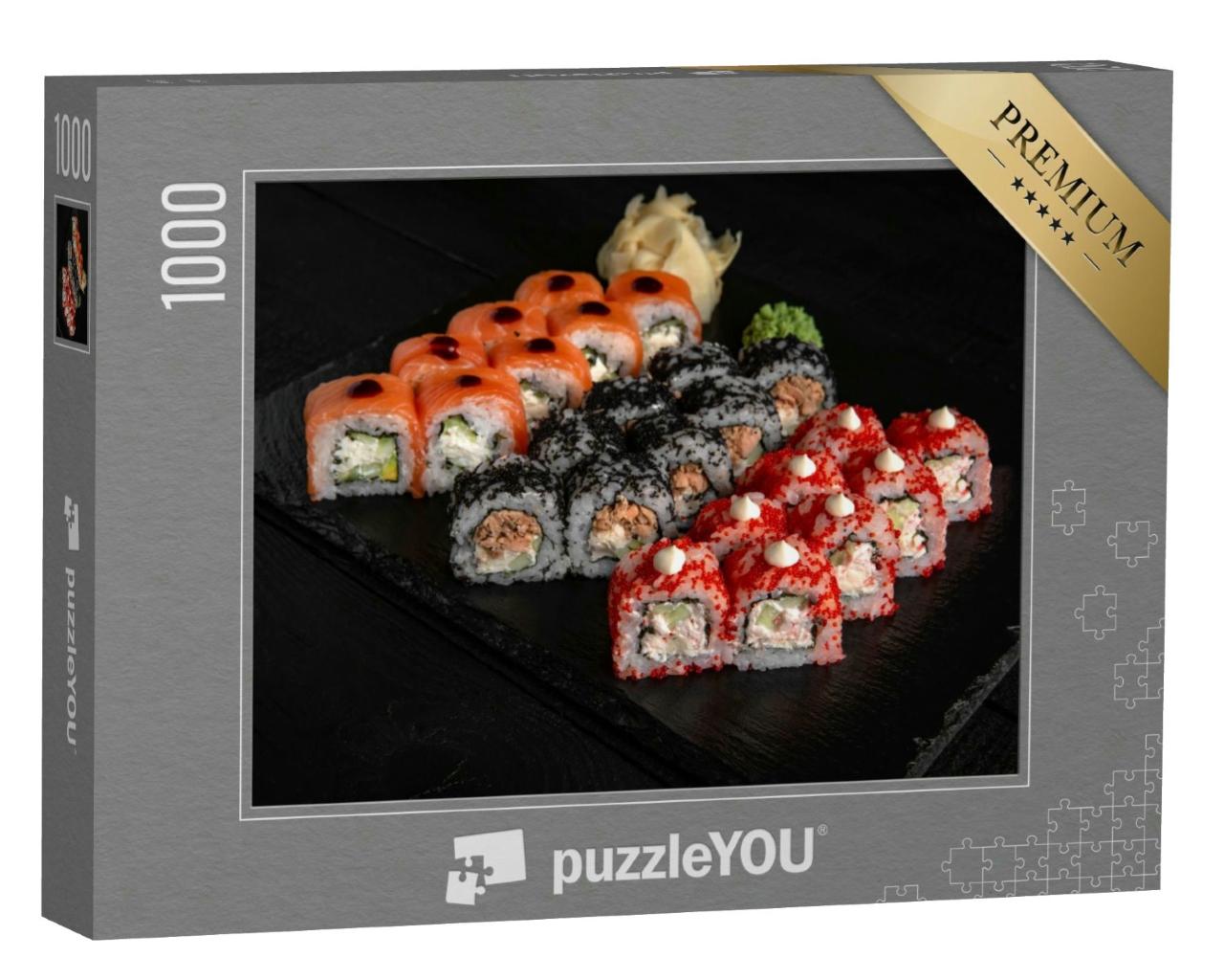 Puzzle 1000 Teile „Sushi-Set aus drei Variationen der Frischkäse-Rolle“