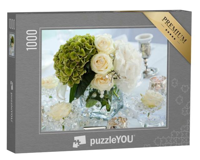 Puzzle 1000 Teile „Tischdekoration mit Blumen, Tischnummern und Kerzen“
