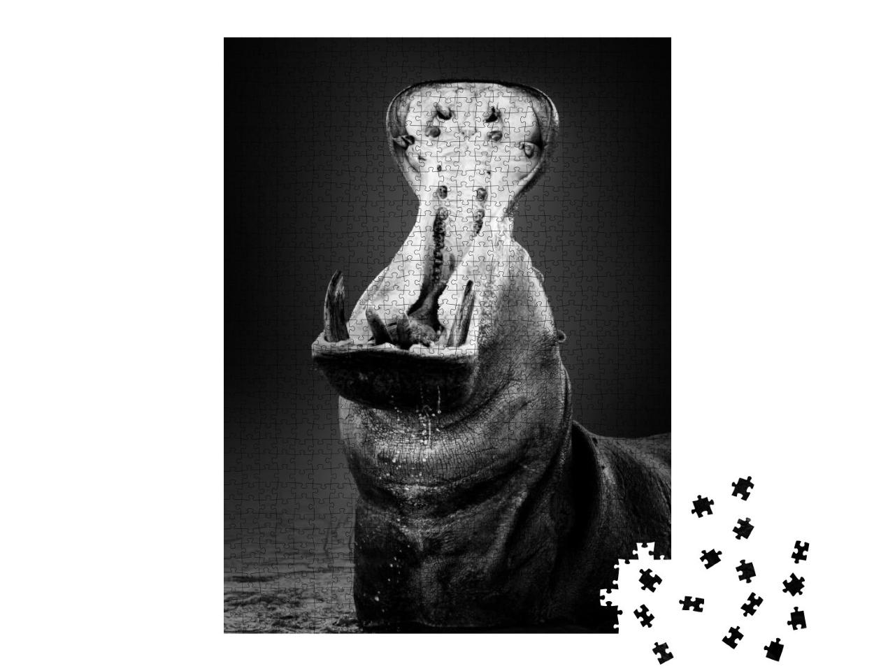 Puzzle 1000 Teile „Nilpferd mit weit geöffnetem Maul im Wasser “