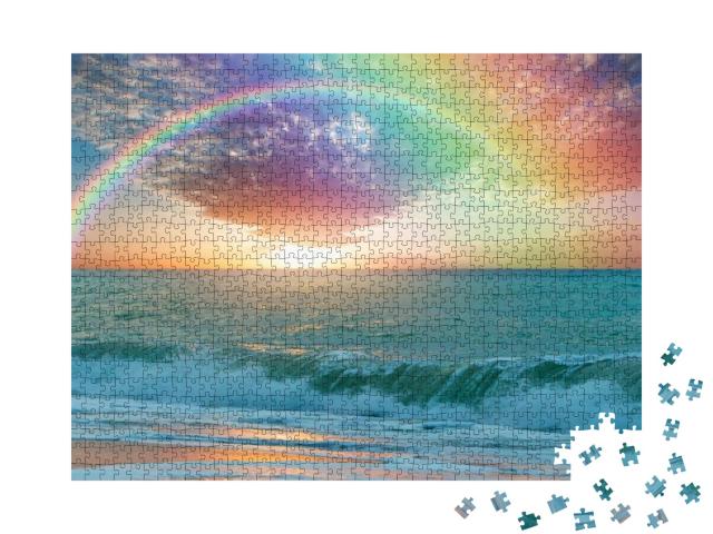 Puzzle 1000 Teile „Türkisfarbenes Meer mit wunderschönem Regenbogen“