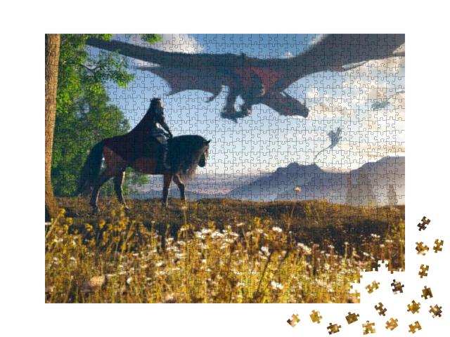 Puzzle 1000 Teile „Der König und seine Drachen kehren heim“