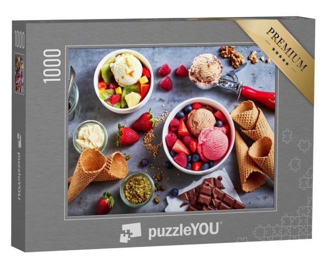 Puzzle 1000 Teile „Bunte Eiskugeln und frische Früchte“