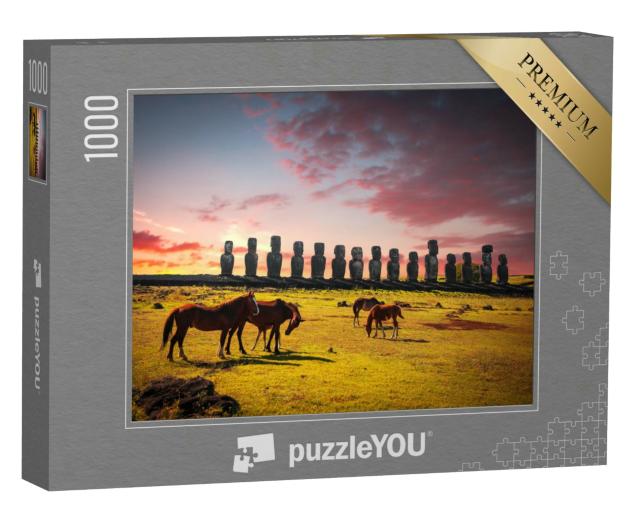 Puzzle 1000 Teile „Pferd auf der Osterinsel bei Sonnenuntergang“