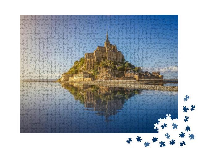 Puzzle 1000 Teile „Gezeiteninsel Le Mont Saint-Michel am Abend, Normandie, Frankreich“