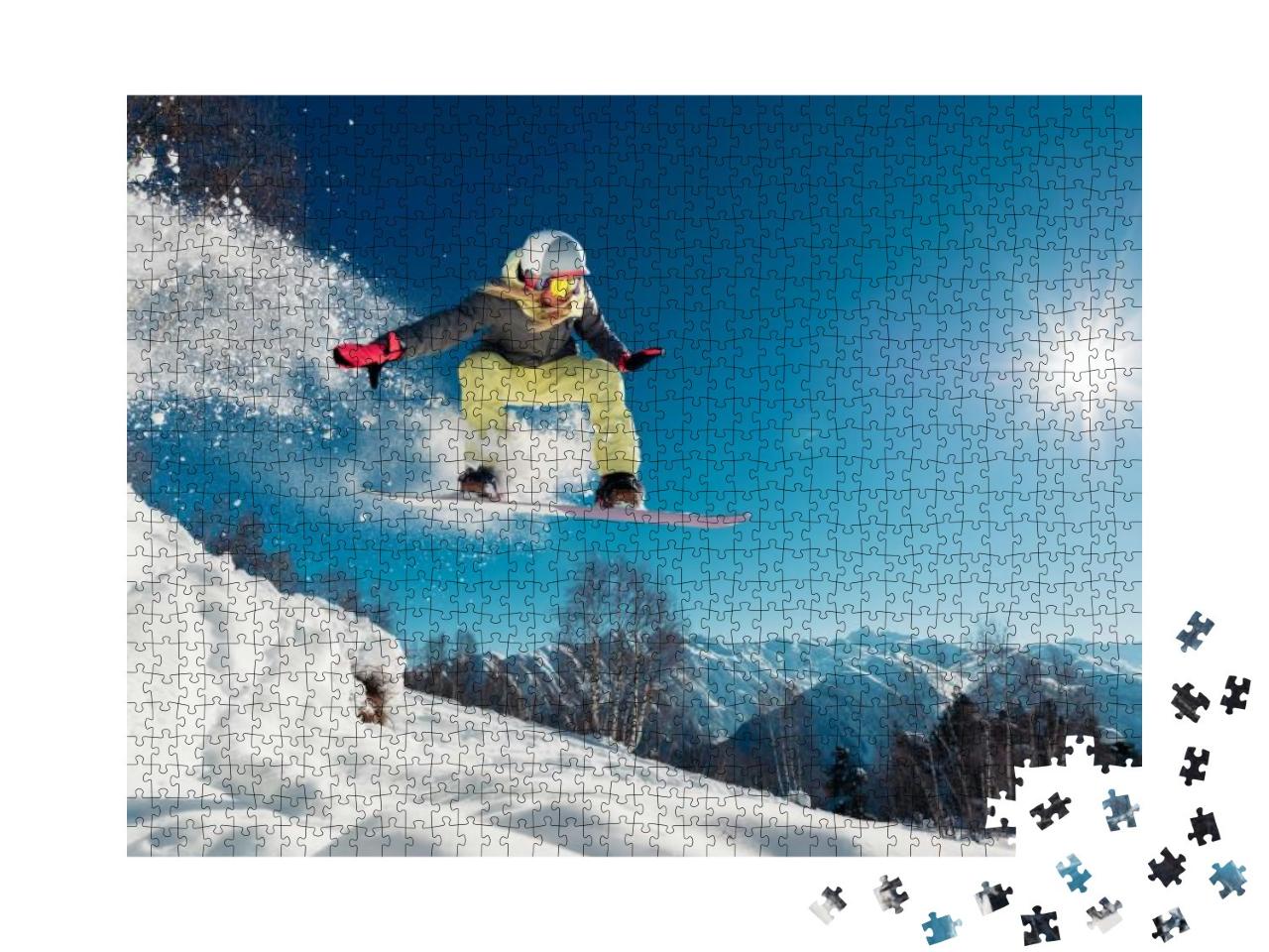 Puzzle 1000 Teile „Snowboarderin beim Sprung“