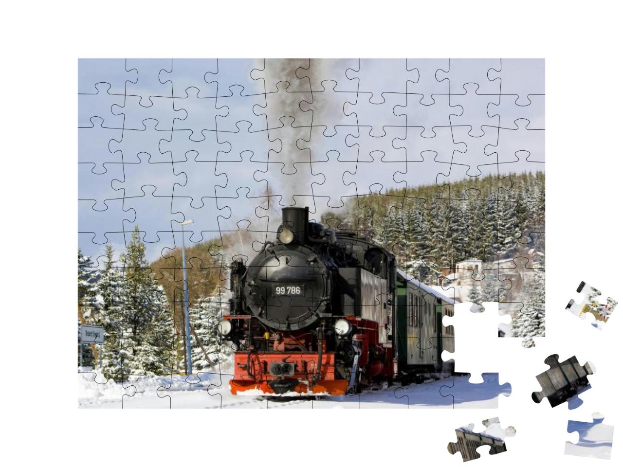 Puzzle 100 Teile „Dampfzug der Fichtelbergbahn nahe Oberwiesenthal, Deutschland“