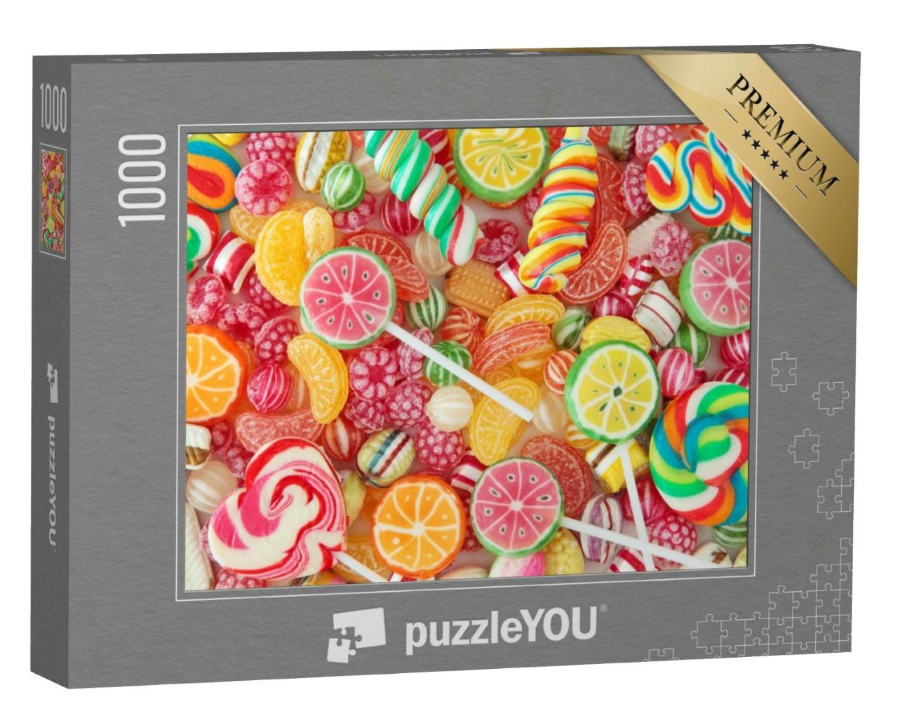 Puzzle 1000 Teile „Bunt gemischte Fruchtbonbons und Lollis“