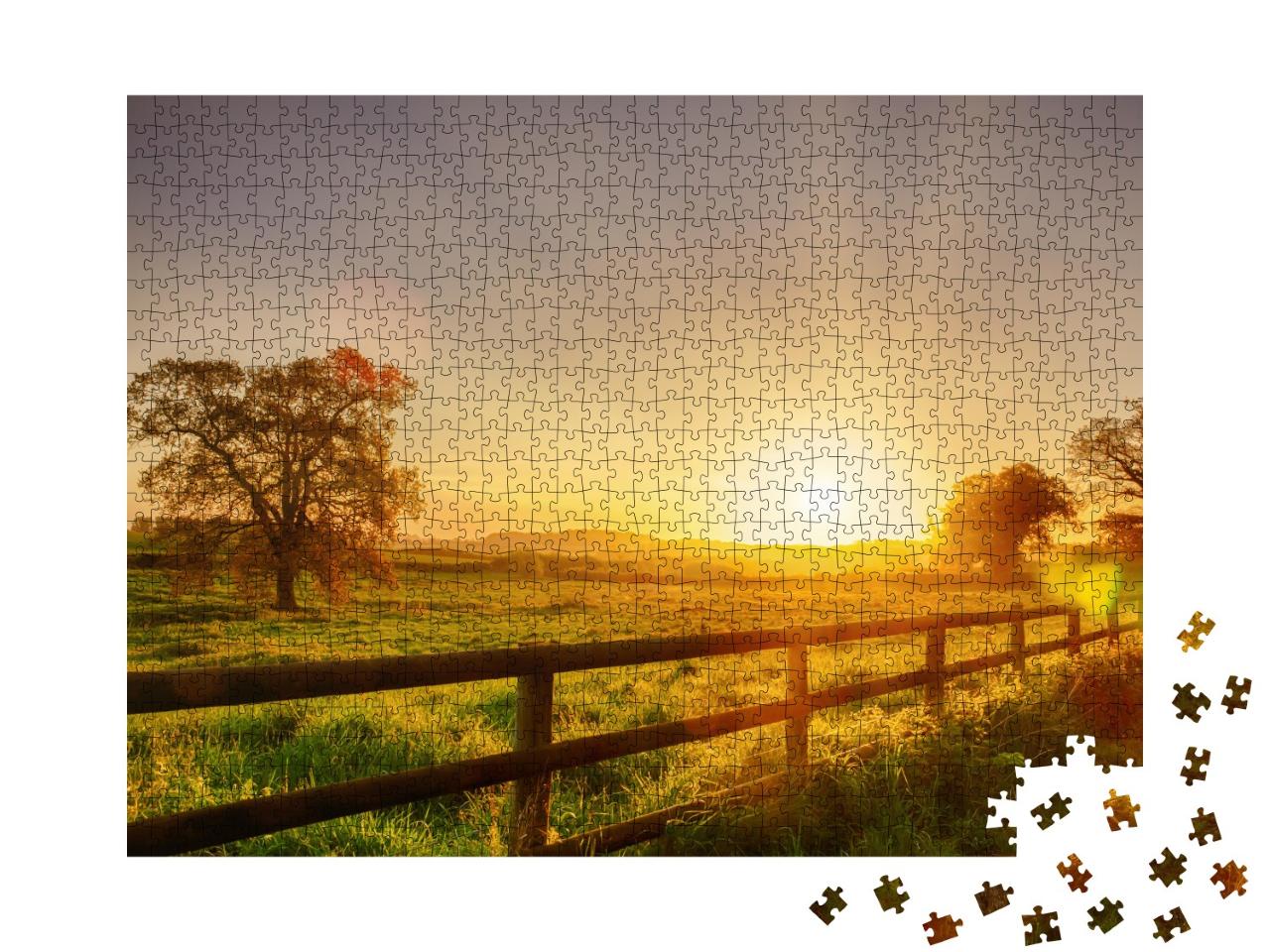 Puzzle 1000 Teile „Sonnenaufgang über der Landschaft in Norfolk“