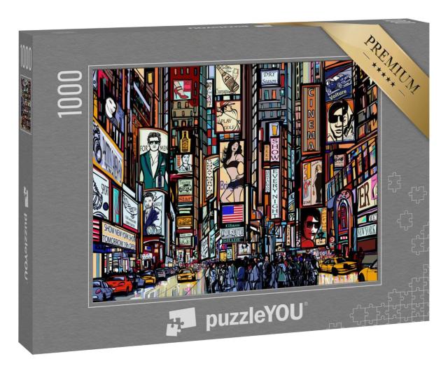 Puzzle 1000 Teile „Eine Illustration einer Straße von New York City, Times Square“