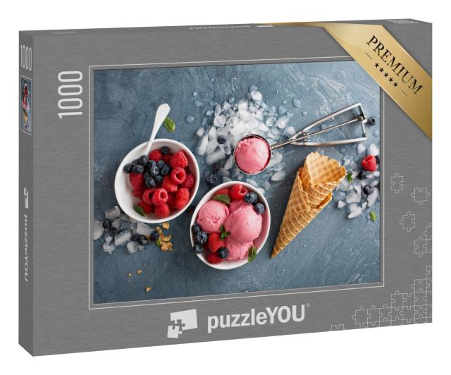 Puzzle 1000 Teile „Himbeereis in weißer Schale“