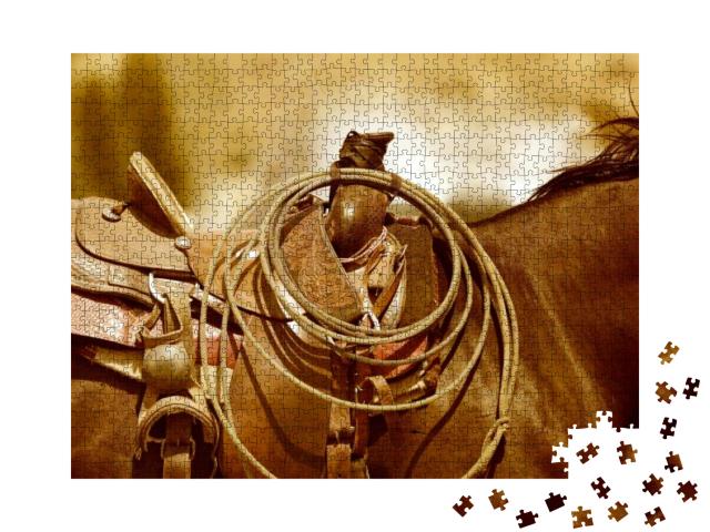 Puzzle 1000 Teile „Sattel und Lasso auf einem Pferderücken “