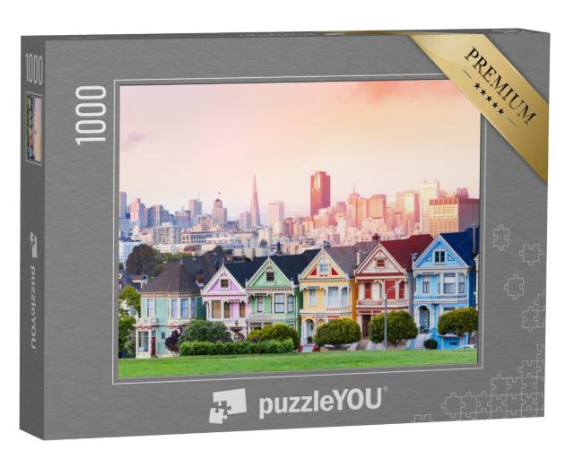 Puzzle 1000 Teile „Painted Ladies vor der abendlichen Skyline von San Francisco“