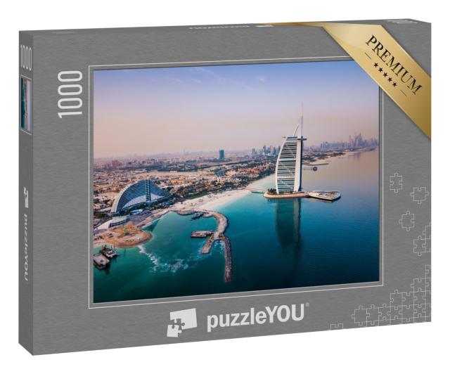 Puzzle 1000 Teile „Das Luxushotel Burj Al Arab und die Skyline des Hafens von Dubai“