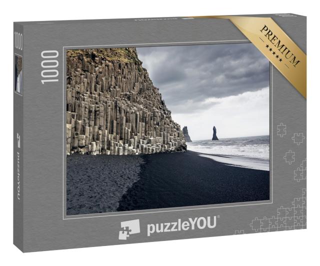 Puzzle 1000 Teile „Der schwarze Sandstrand von Reynisfjara und der Berg Reynisfjall, Island“
