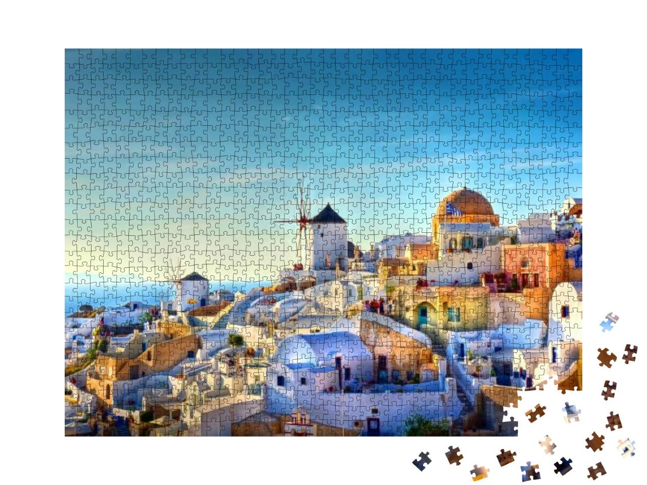 Puzzle 1000 Teile „Blick über das Dorf Oia auf der Insel Santorin, Griechenland“