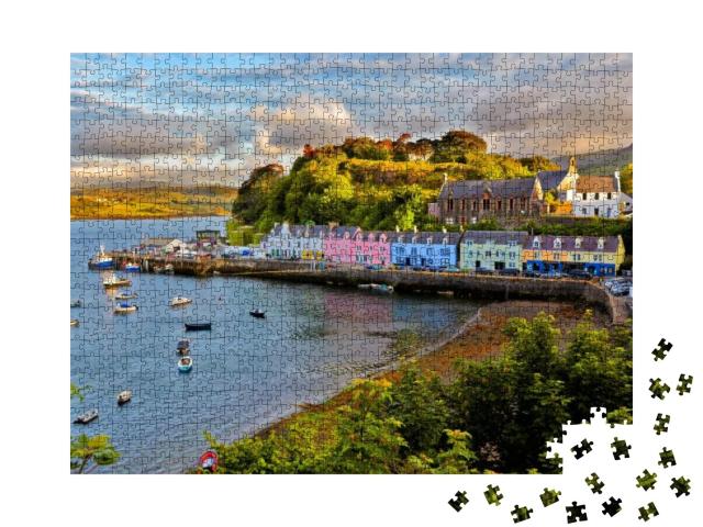 Puzzle 1000 Teile „Sonnenuntergang über Portree, Isle of Skye, Schottland“