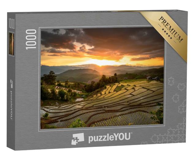 Puzzle 1000 Teile „Reisfelder bei Sonnenuntergang, Chiang Mai, Thailand“