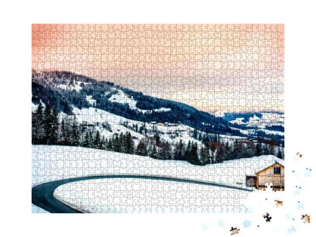 Puzzle 1000 Teile „Schöne Winterlandschaft in Vorarlberg in Österreich“
