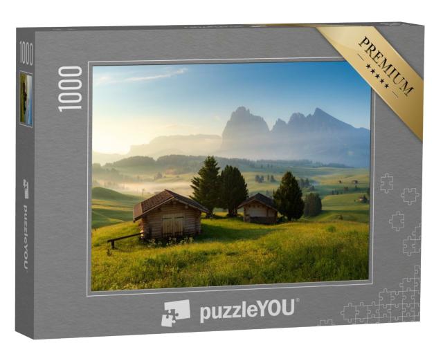 Puzzle 1000 Teile „Chalets auf der Seiser Alm, Dolomiten, Südtirol, Italien“