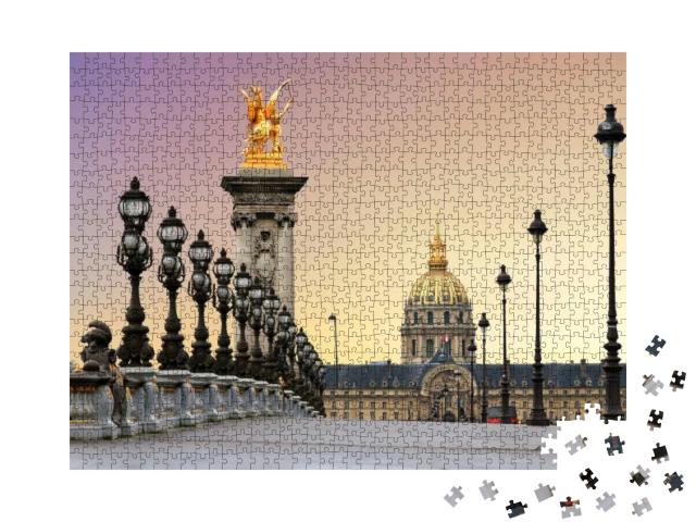 Puzzle 1000 Teile „Sonnenaufgang an der Pont Alexandre, Paris, Frankreich“